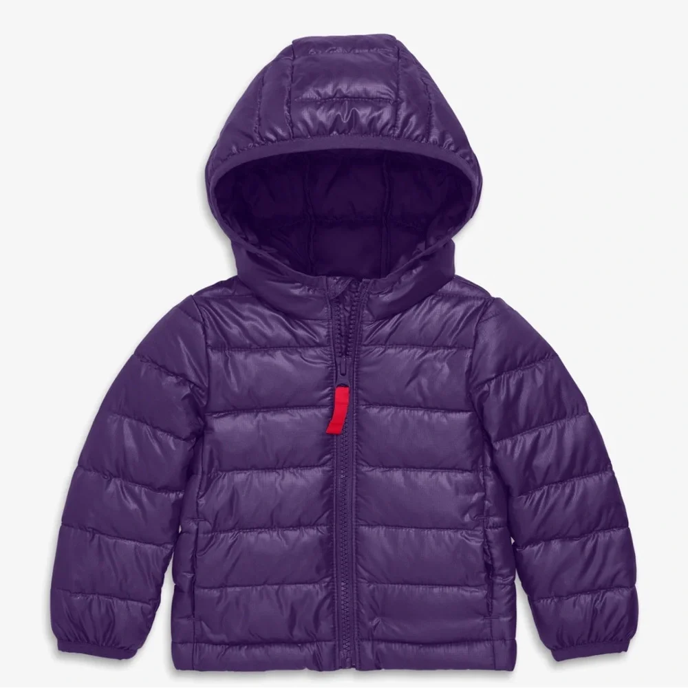 Primary Purple Kids Hooded Puffer Jacket